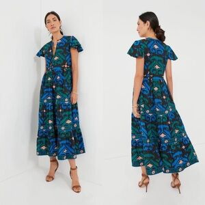 Oliphant Blue Uzbek V-Neck Maxi Dress Sz S